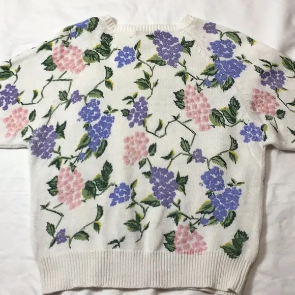 VTG Herman Geist Floral Cotton Blend Knit Short Sleeve Sweater Sz.M - Picture 5 of 7